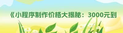 《小程序制作价格大揭秘：3000元到底贵不贵？》