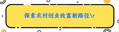 探索农村创业致富新路径