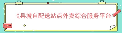 《县城自配送站点外卖综合服务平台：从零开始的创业指南》