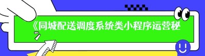 《同城配送调度系统类小程序运营秘籍大公开》