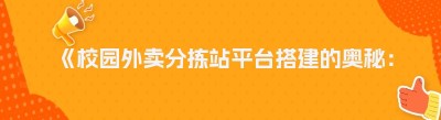 《校园外卖分拣站平台搭建的奥秘：你所不知道的那些事儿》