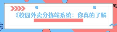 《校园外卖分拣站系统：你真的了解吗？》