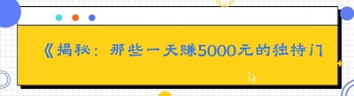 《揭秘：那些一天赚5000元的独特门道》