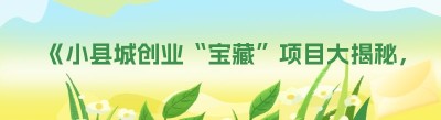 《小县城创业“宝藏”项目大揭秘，快来发掘商机！》